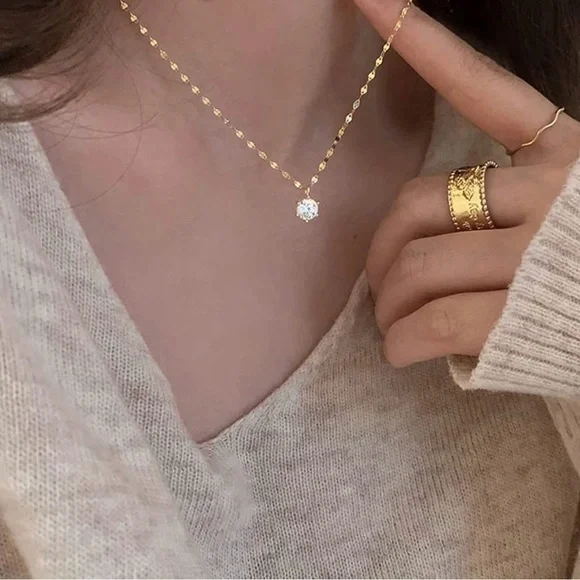 GOLD 14k Plated CZ Diamond Necklace - Picture 3 of 3